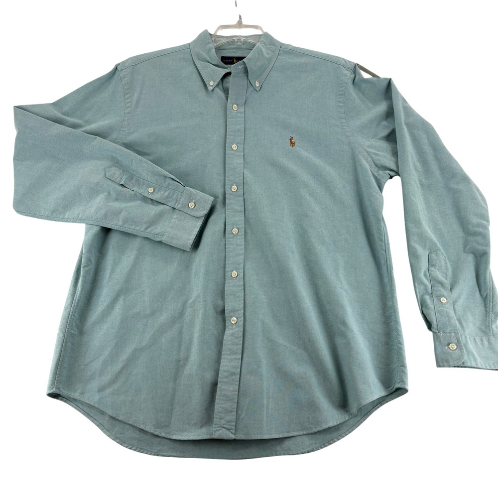 Ralph Lauren Mens Shirt XL Teal Green Button Down Oxford Cotton Long Sleeve Pony